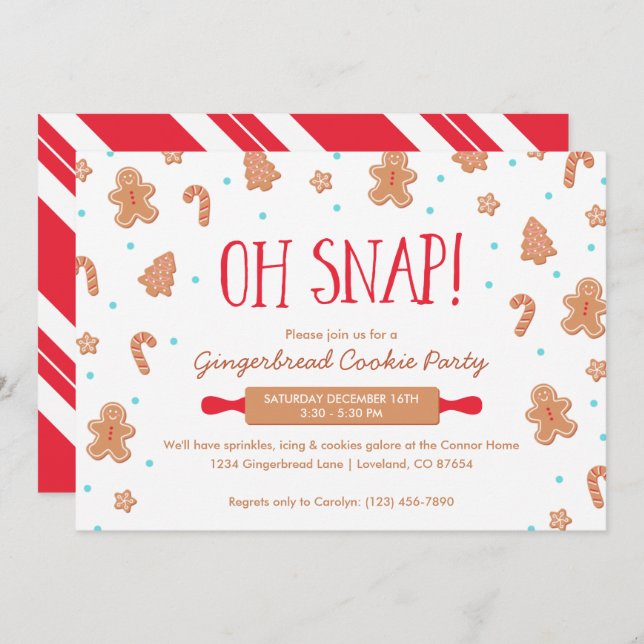 Convites "Oh Snap!" Festa de Natal Gingercake Cookie (Frente/Verso)