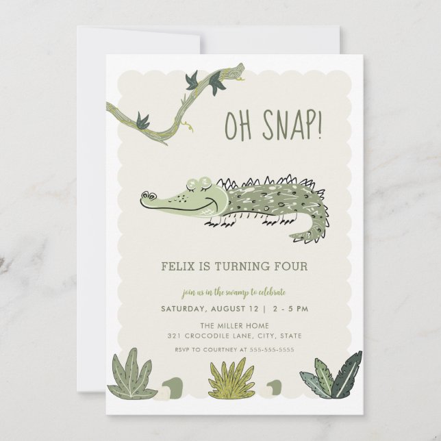 Convites Oh Snap Swamp Crocodile Birthday Invitation (Frente)