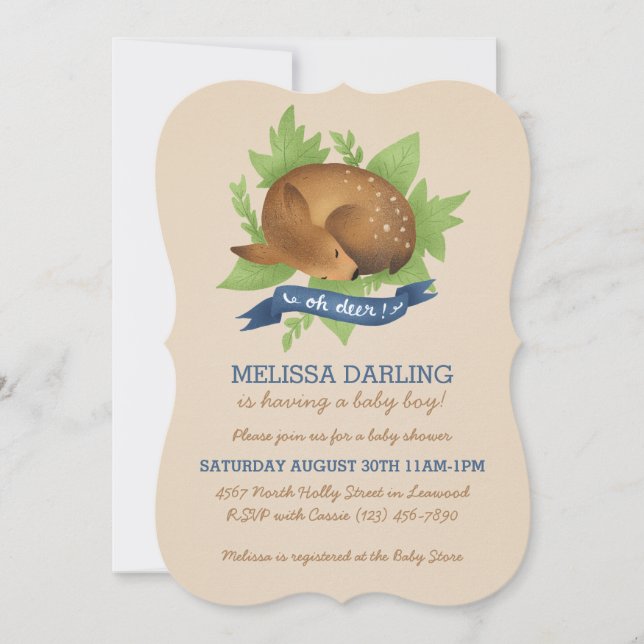 Convites "Oh veado!" Chá de fraldas de Menino da Floresta B (Frente)