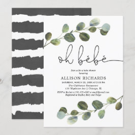 Convites Oh, vejam chá de fraldas francês preto verde branc