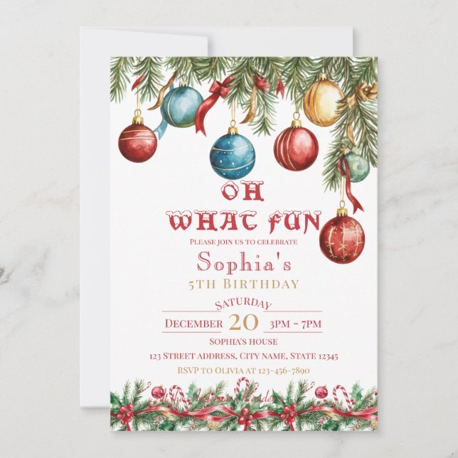Convites Oh What Fun Christmas Birthday Invitation (Frente)