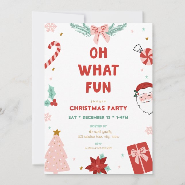 Convites Oh What Fun Cute Kids Christmas Party Invitations (Frente)