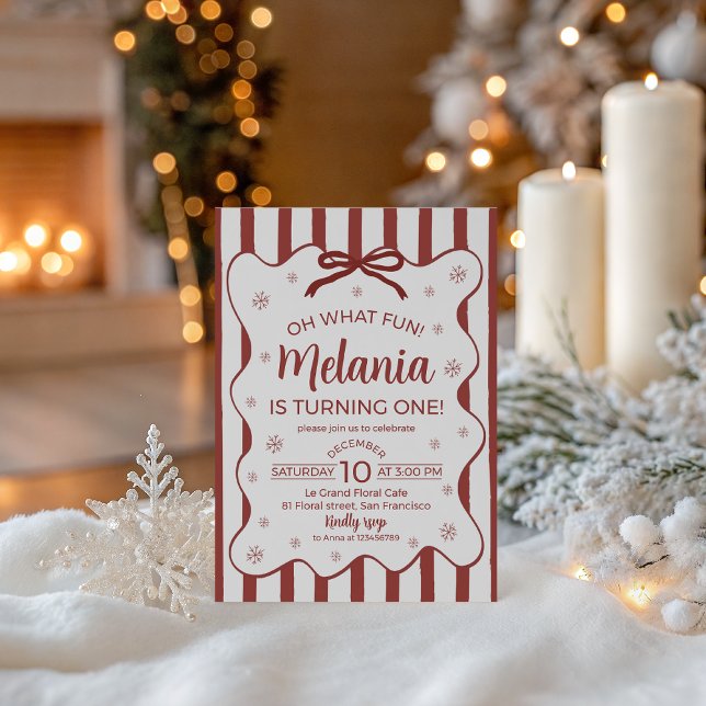 Convites Oh What Fun First Birthday Invite Red (Criador carregado)