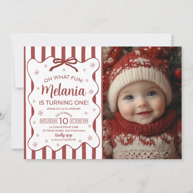 Convites Oh What Fun First Birthday Photo Invite (Frente)