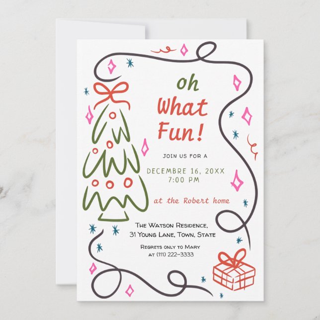 Convites Oh what fun Hand Drawn Christmas (Frente)