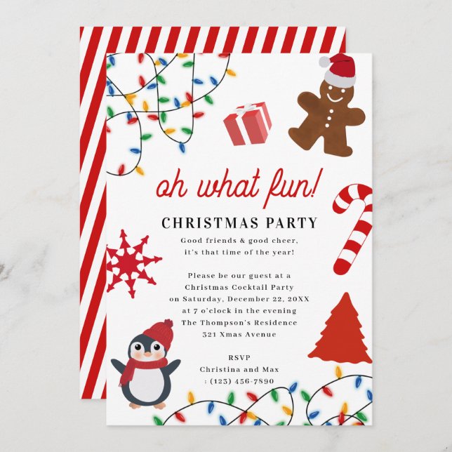 Convites Oh What Fun! Holiday Kids Christmas Party (Frente/Verso)