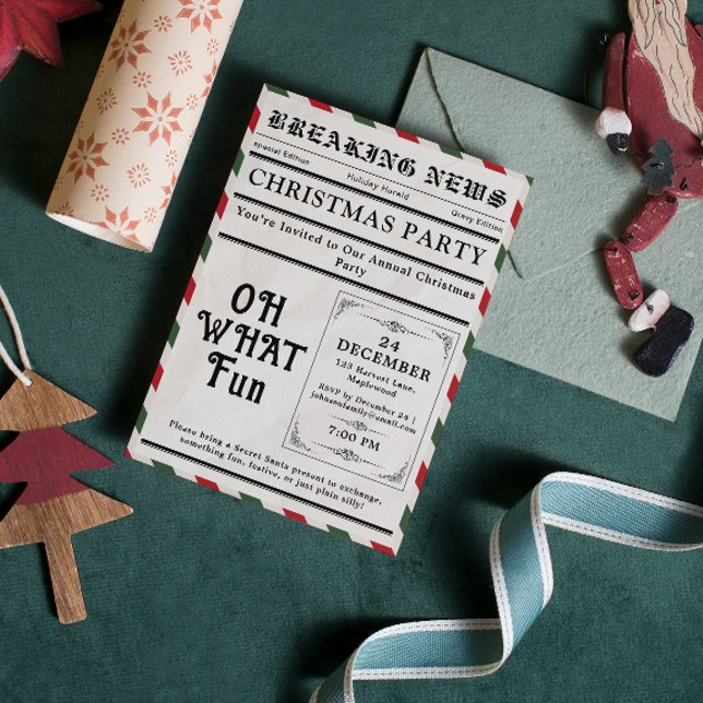 Convites Oh What Fun Newspaper Christmas Party (Oh What Fun Newspaper Christmas Party Invitation)