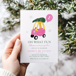 Convites Oh What Fun Pink Car Girl 1st Birthday Invitation