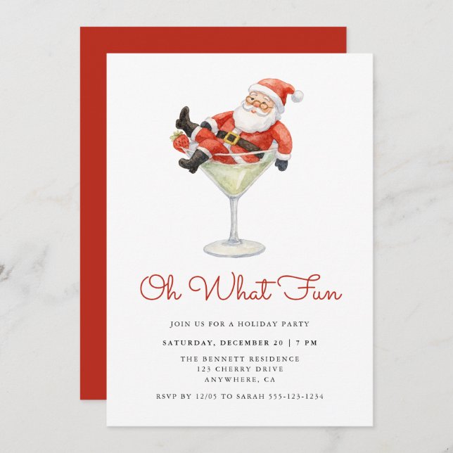 Convites Oh What Fun Santa Modern Christmas Party (Frente/Verso)