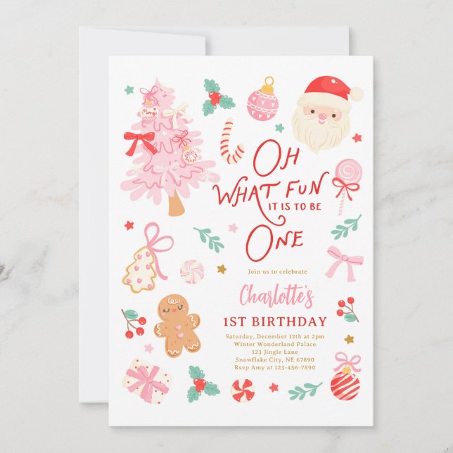 Convites Oh What Fun To Be One Cute Christmas 1st Birthday (Frente)