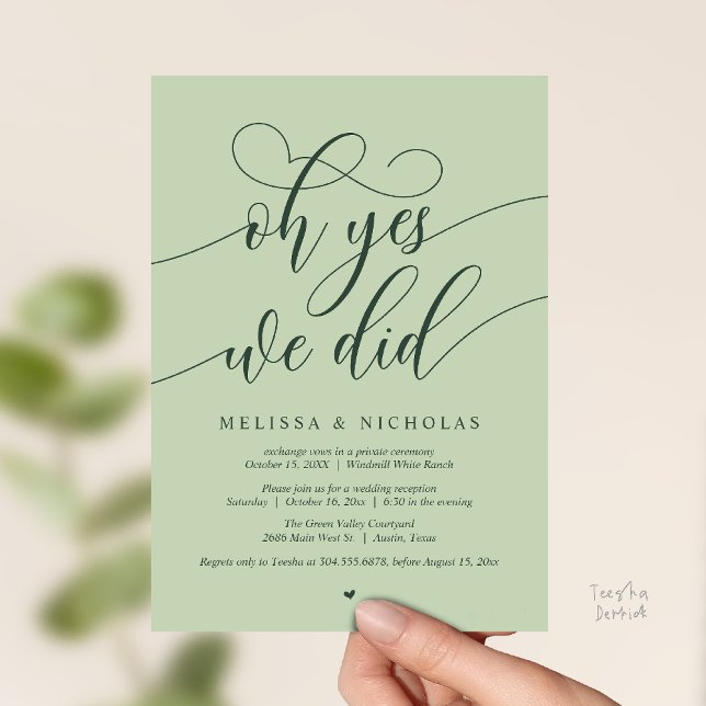 Convites Oh Yes We Did Modern Script Elopement Announcement (Oh Yes We Did Modern Script Elopement Announcement Card in Forest Green Eucalyptus )