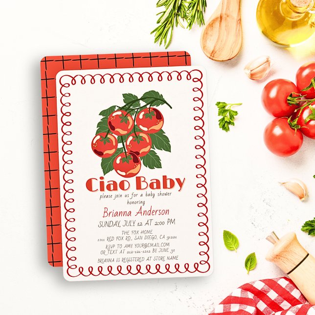 Convites Oi Bebê Tomate Vermelho Chá de Bebê Italiano (Criador carregado)
