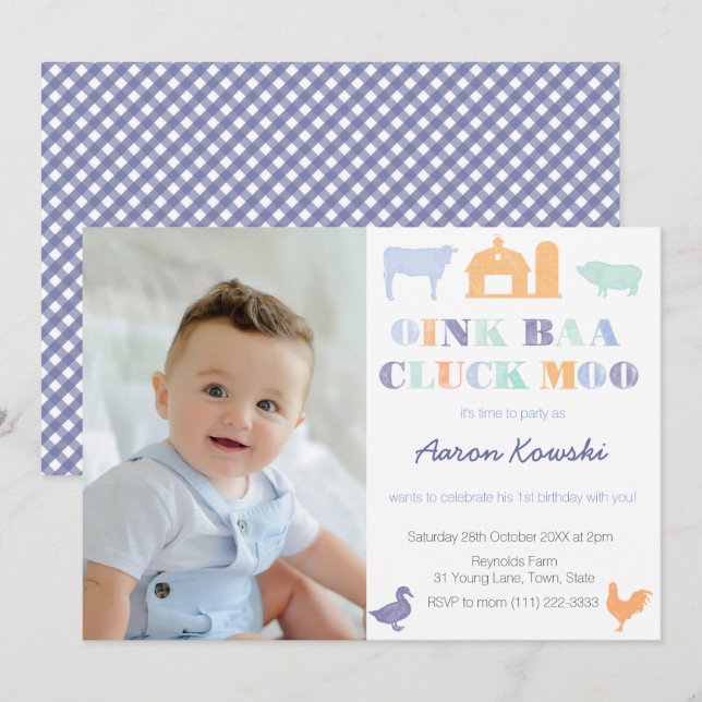 Convites Oink Baa Cluck Moo Farmyards Festa de aniversário (Frente/Verso)