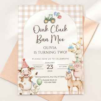 Convites Oink Baa Moo Turning Two Birthday Invitation Edita