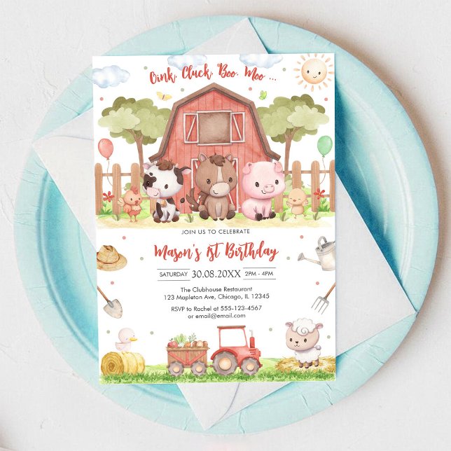 Convites Oink Baa Quack Moo Farm Animals Birthday (Criador carregado)