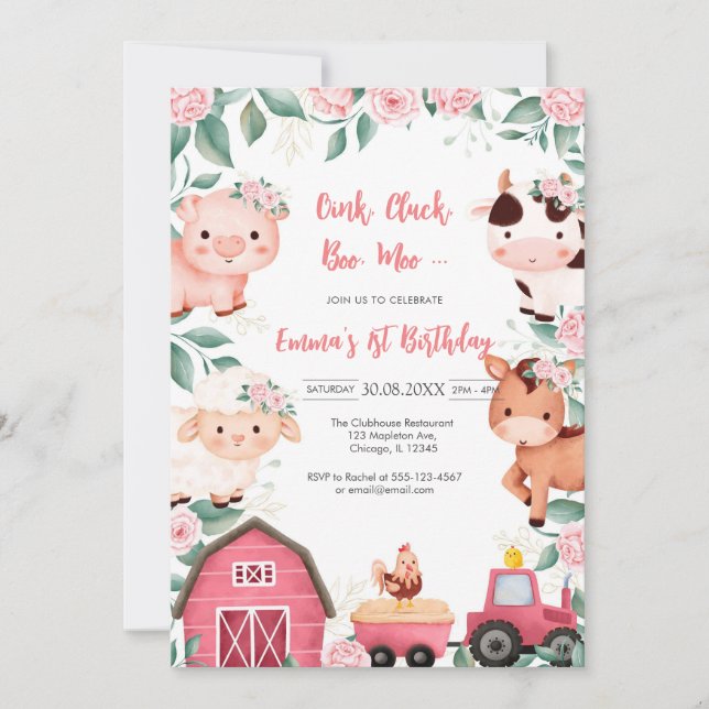 Convites Oink Baa Quack Moo Farm Animals Birthday (Frente)