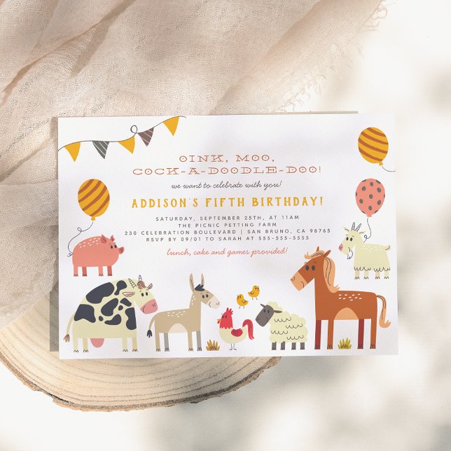 Convites Oink Moo Cock-a-doodle Farm Animal Birthday (Criador carregado)