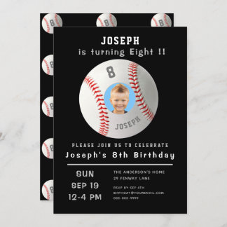 Convites Oitavo Aniversário - Foto Personalizada Negra