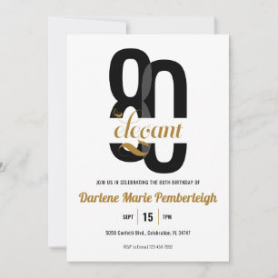 Convites Oitavo Mínimo e Elegante, dia de aniversário do 80