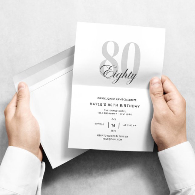 Convites Oitenta - 80º Aniversário Elegante Chique Preto &  (Criador carregado)