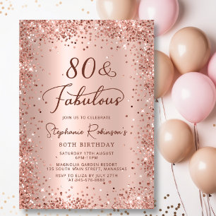 Convites Oitenta e fabulosa 80 de Rosa com brilho Dourado A