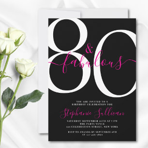 Convites Oitenta e Fabuloso Aniversário de 80 anos Preto Fe