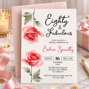 Convites Oitenta e Fabuloso Floral Rosa de 80 Anos de Idade