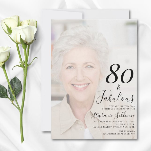 Convites Oitenta e Fabuloso Foto Aniversário de 80 anos (Criador carregado)