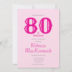 Convites Oitenta e Fabuloso Rosa Corado 80º Aniversário