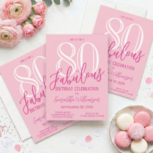 Convites Oitenta e Fabulosos Rosa Cor-de-Rosa 80º Aniversár