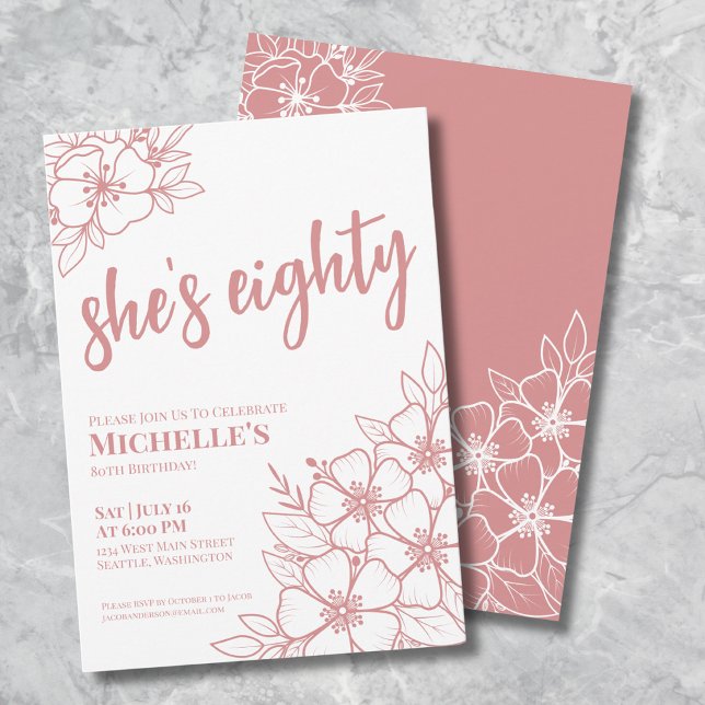Convites Oitenta Rosa Dourado Rosa Aniversário de 80 anos (Eighty Rose Gold Pink 80th Birthday Party Invitation)