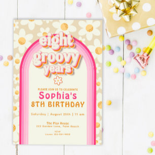 Convites Oito Anos de Groovy Daisy Rainbow Birthday Invitat