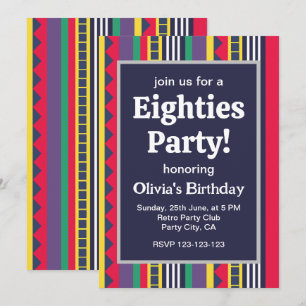 Convites Oito Coloridas Listras Aniversário Tema 80