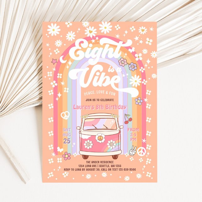 Convites Oito é um Vibe Daisy Groovy 8º aniversário (Criador carregado)