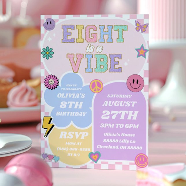 Convites Oito É Uma Festa de aniversário Vibe Preppy Patch  (Criador carregado)