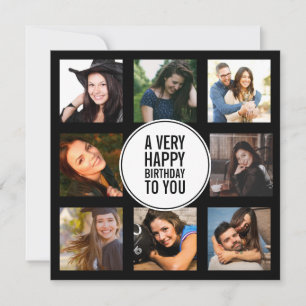 Convites Oito fotos de Aniversário Colagem Preta e Branca