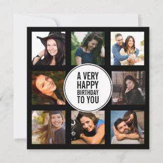 Convites Oito fotos de Aniversário Colagem Preta e Branca 