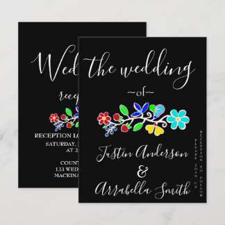 Convites Ojibwe Floral Strawberry Black Wedding Invitation