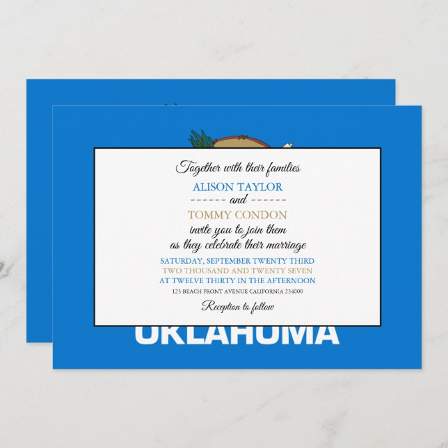 Convites Oklahoman Flag, Flag of Oklahoma Wedding (Frente/Verso)