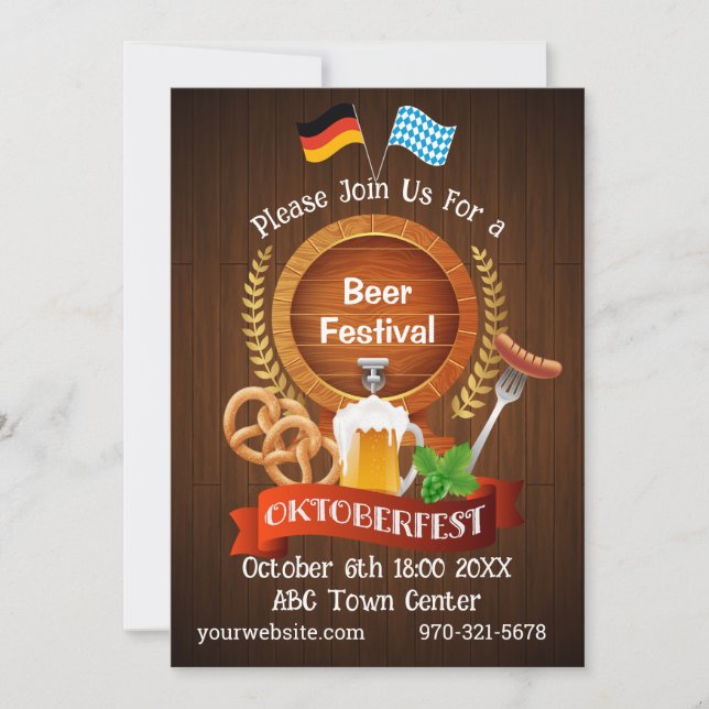 Convites Oktoberfest Beer Barrel (Frente)