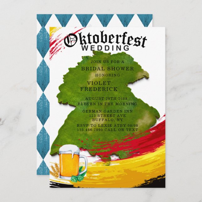 Convites Oktoberfest Germany Map Chá de panela (Frente/Verso)