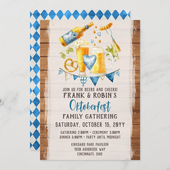 Convites Oktoberfest Rustic Bavarian Beer Custom Party Name (Frente/Verso)