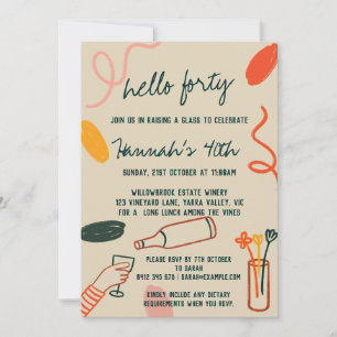 Convites Olá, 40, quarenta e setes, aniversário do almoço