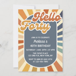 Convites Olá, 40 Retro Sun Groovy Wave Aniversário