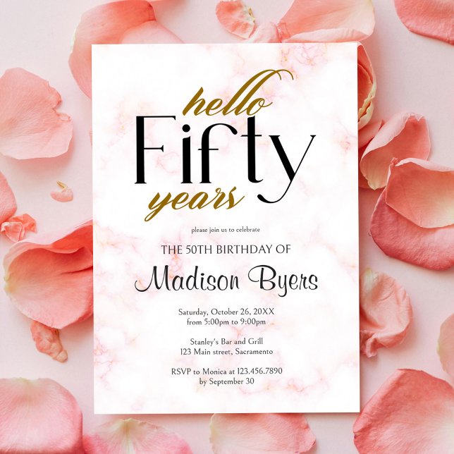 Convites Olá 50 Chic Marble 50th Festa de aniversário (Criador carregado)