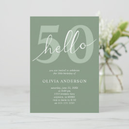 Convites Olá 50 | Festa de 50 Anos Minimalista em Verde Sag