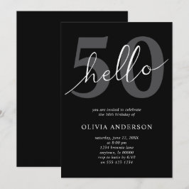 Convites Olá 50 | Moderno Chique Preto Festa de Aniversário