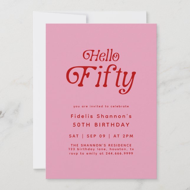 Convites Olá 50 Moderno Retro 50º Aniversário (Frente)