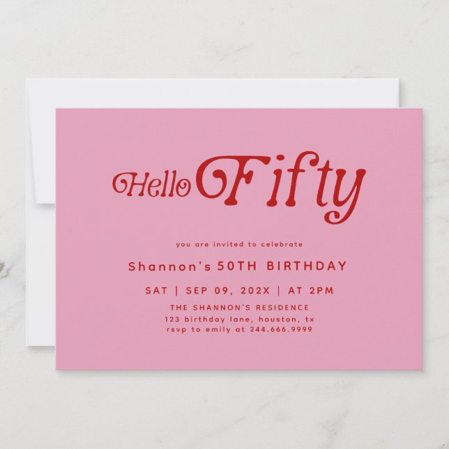 Convites Olá 50 Moderno Retro 50º Aniversário (Frente)