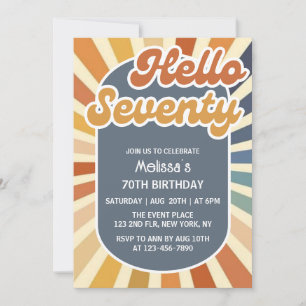 Convites Olá, 70 Retro Sun Groovy Wave 70, Aniversário